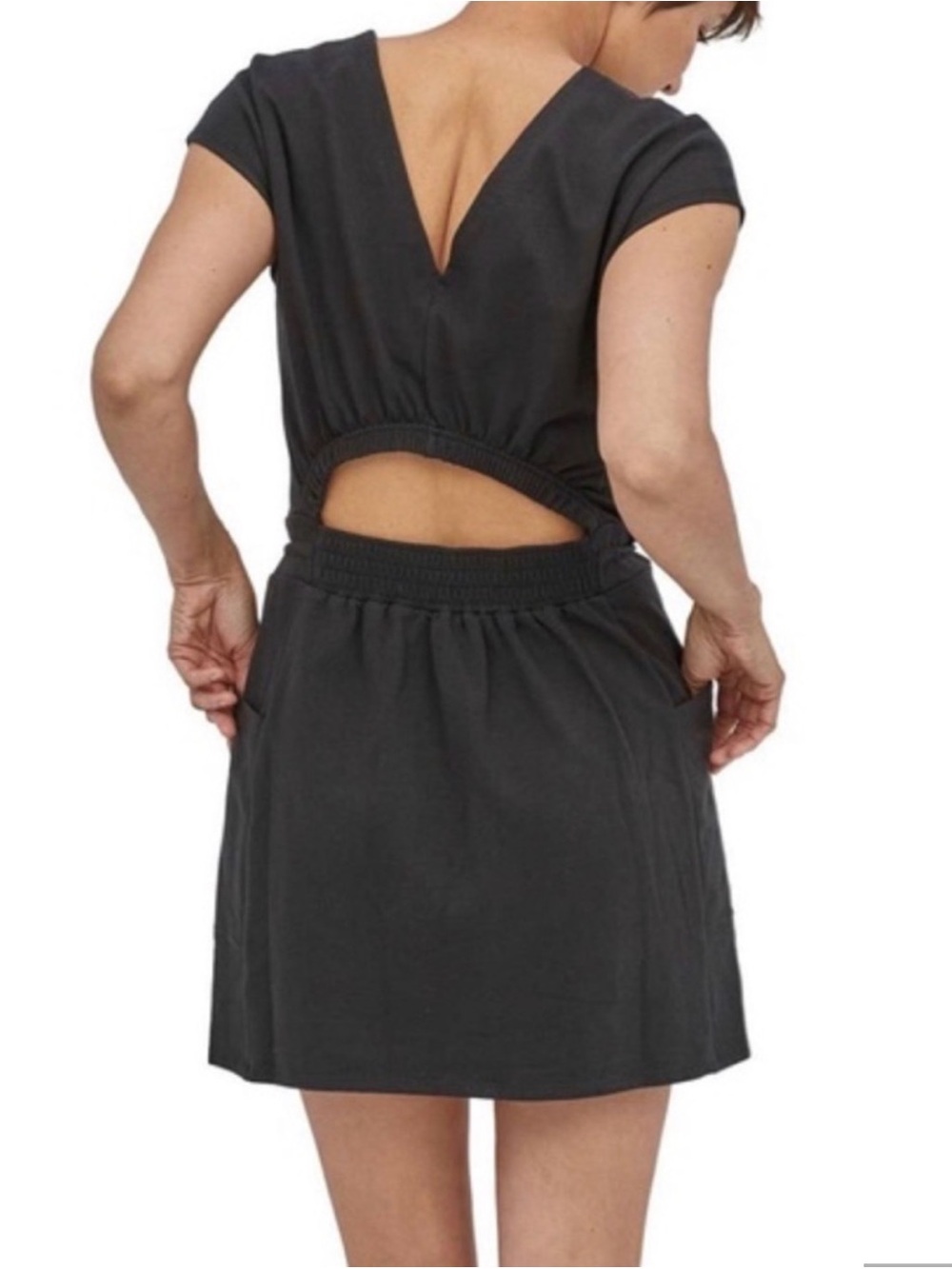 Patagonia Women's Black Organic Cotton V Neck Peekaboo Back Roaming Dress XS
